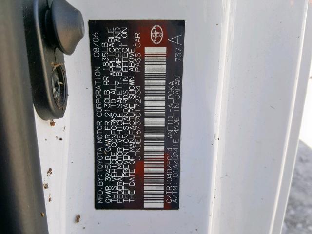 JTKDE167370172734 - 2007 TOYOTA SCION TC 白色 照片 10