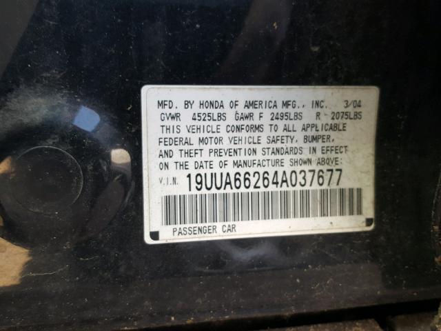 19UUA66264A037677 - 2004 ACURA TL BLACK photo 10