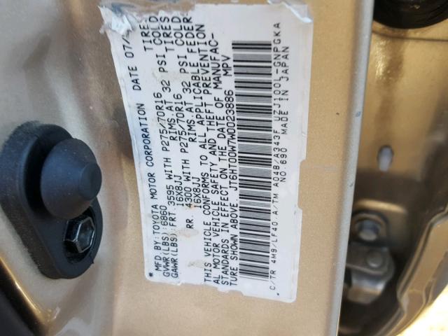 JT6HT00W7W0023886 - 1998 LEXUS LX 470 TAN photo 10