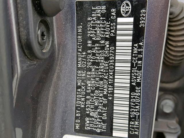 4T1BF1FK4EU369770 - 2014 TOYOTA CAMRY L SILVER photo 10