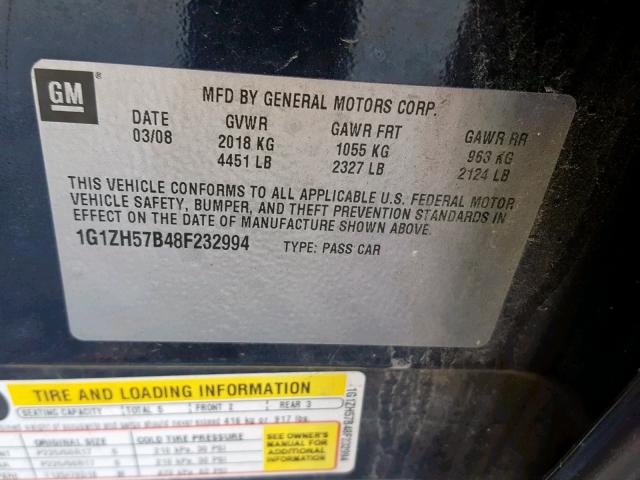 1G1ZH57B48F232994 - 2008 CHEVROLET MALIBU 1LT 蓝色 照片 10