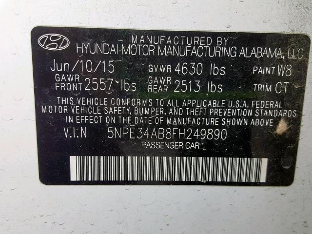 5NPE34AB8FH249890 - 2015 HYUNDAI SONATA SPO WHITE photo 10