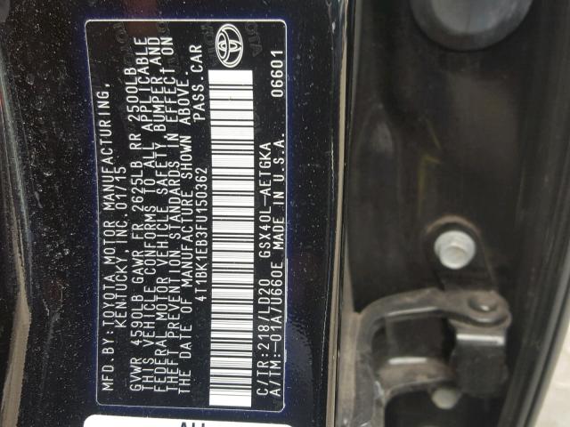 4T1BK1EB3FU150362 - 2015 TOYOTA AVALON XLE BLACK photo 10