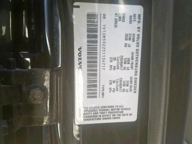 YV1CM592251134717 - 2005 VOLVO XC90 BLACK photo 10