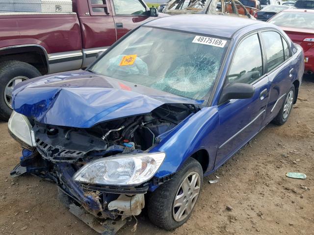 1HGES163X4L024464 - 2004 HONDA CIVIC DX V BLUE photo 2