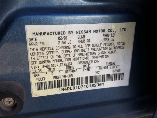 1N4DL01D71C182361 - 2001 NISSAN ALTIMA XE BLUE photo 10