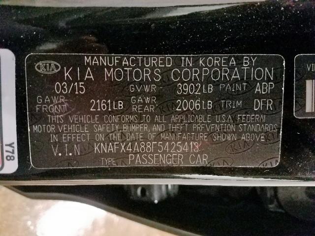 KNAFX4A88F5425413 - 2015 KIA FORTE EX BLACK photo 10