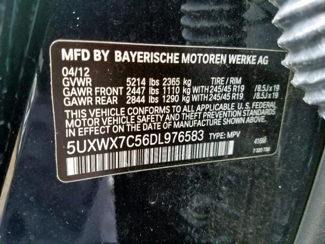 5UXWX7C56DL976583 - 2013 BMW X3 XDRIVE3 BLACK photo 10