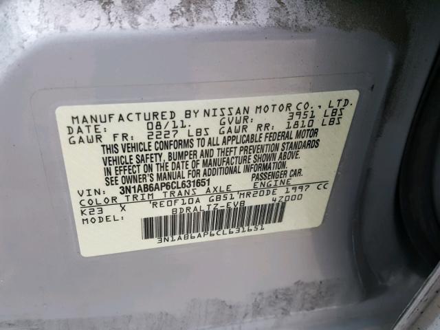 3N1AB6AP6CL631651 - 2012 NISSAN SENTRA 2.0 SILVER photo 10