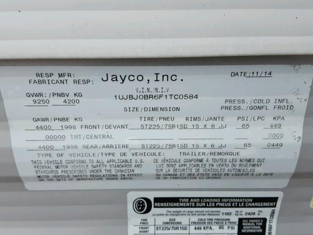 1UJBJ0BR6F1TC0584 - 2015 JAYCO JAY FLIGHT  TWO TONE photo 10