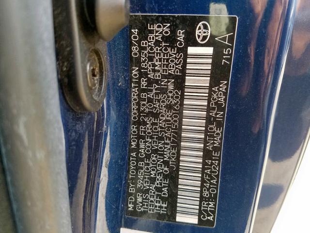 JTKDE177150016302 - 2005 TOYOTA SCION TC ლურჯი ფოტო 10