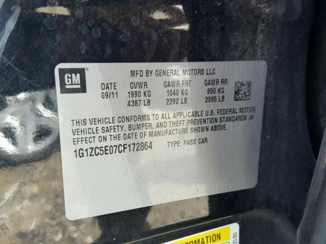 1G1ZC5E07CF172864 - 2012 CHEVROLET MALIBU 1LT 黑色 照片 10