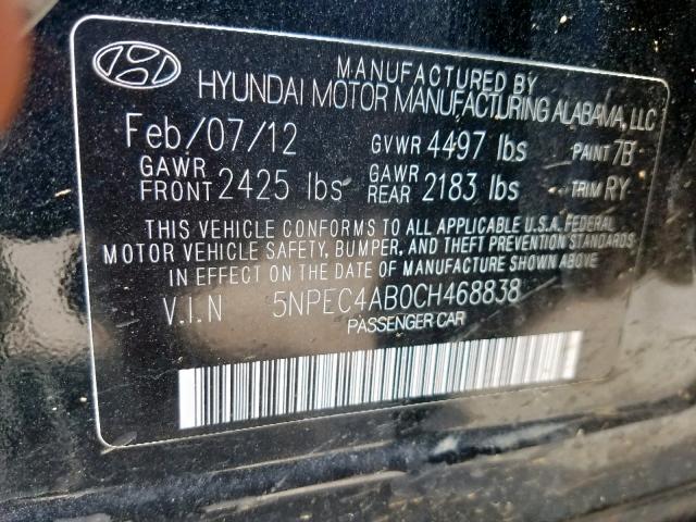 5NPEC4AB0CH468838 - 2012 HYUNDAI SONATA SE BLACK photo 10