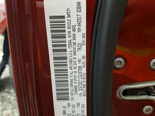 3C6TD5CT1CG187289 - 2012 DODGE RAM 2500 S RED photo 10