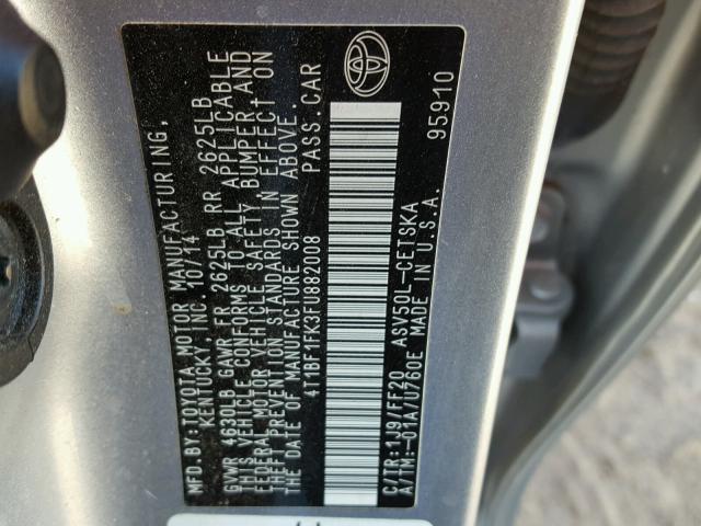 4T1BF1FK3FU882008 - 2015 TOYOTA CAMRY LE ვერცხლისფერი ფოტო 10