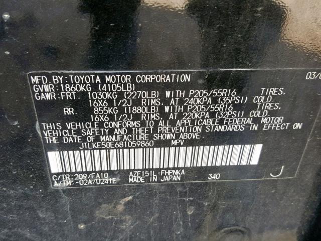 JTLKE50E681059860 - 2008 TOYOTA SCION XB შავი ფოტო 10