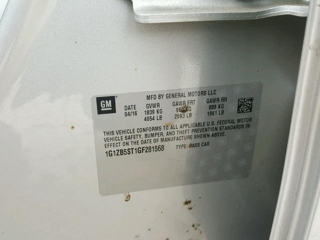 1G1ZB5ST1GF281568 - 2016 CHEVROLET MALIBU LS 银色 照片 10