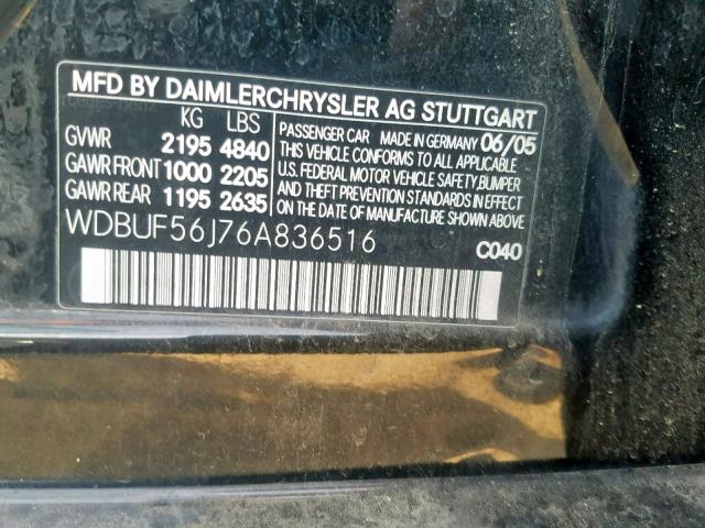 WDBUF56J76A836516 - 2006 MERCEDES-BENZ E 350 BLACK photo 10