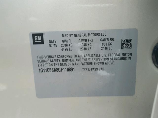 1G11C5SA8GF110891 - 2016 CHEVROLET MALIBU LIM 银色 照片 10