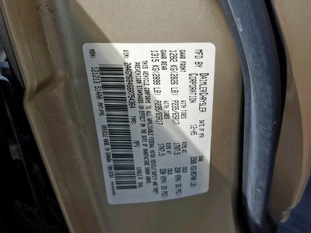 2A4GM68466R754364 - 2006 CHRYSLER PACIFICA T GOLD photo 10