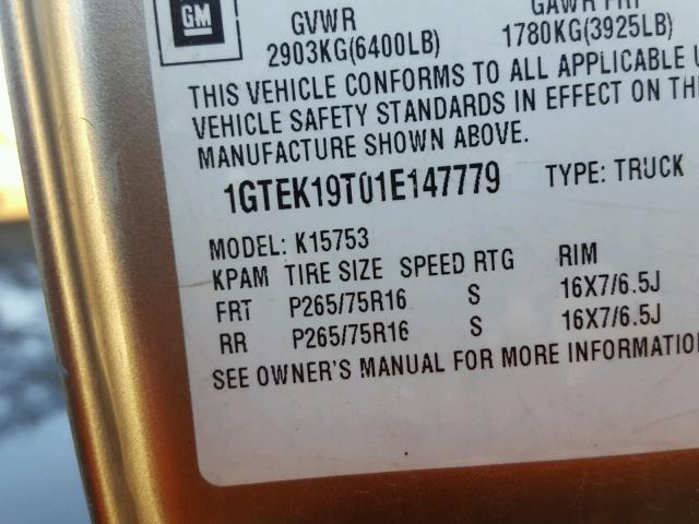 1GTEK19T01E147779 - 2001 GMC NEW SIERRA SILVER photo 10