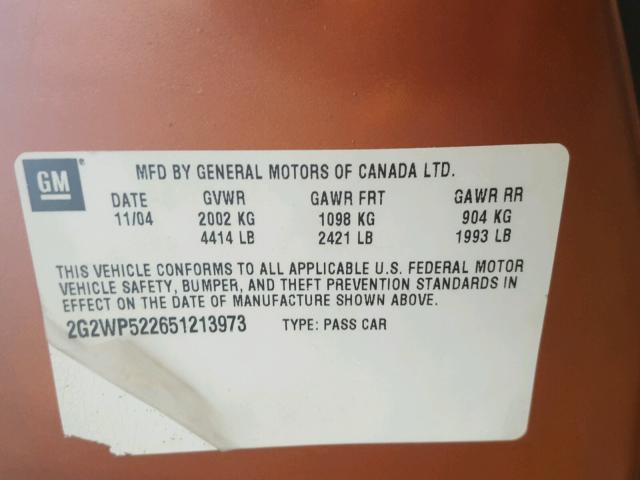 2G2WP522651213973 - 2005 PONTIAC GRAND PRIX ORANGE photo 10