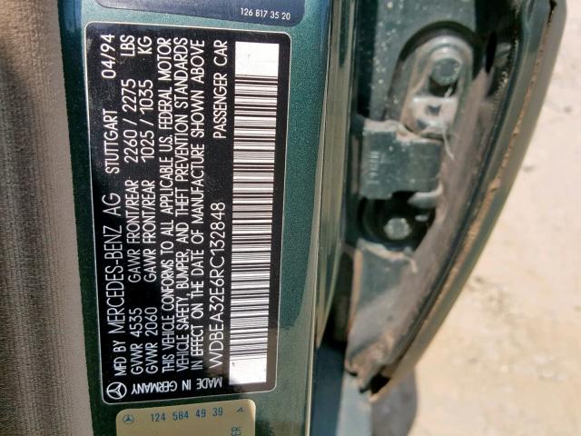 WDBEA32E6RC132848 - 1994 MERCEDES-BENZ E 320 GREEN photo 10