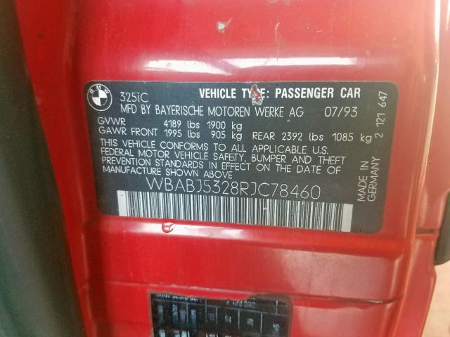 WBABJ5328RJC78460 - 1994 BMW 325 IC RED photo 10