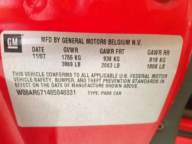 W08AR671485048331 - 2008 SATURN ASTRA XE RED photo 10