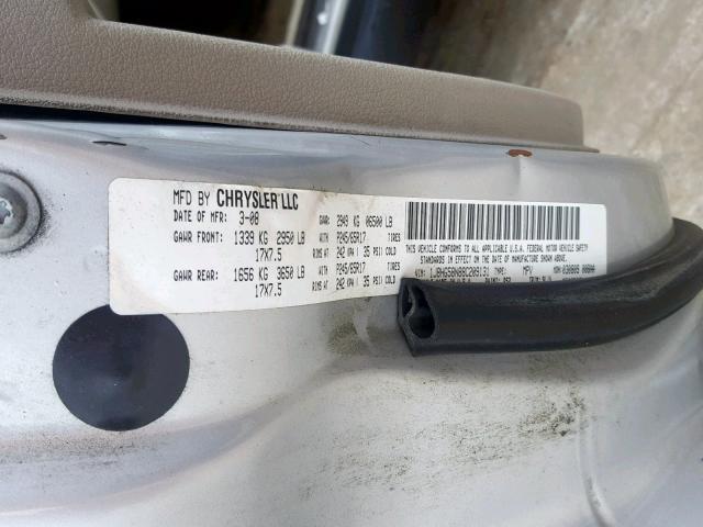 1J8HG58N88C209131 - 2008 JEEP COMMANDER ვერცხლისფერი ფოტო 10