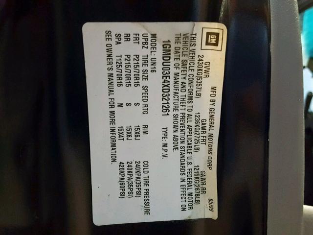 1GMDU03E4XD321261 - 1999 PONTIAC MONTANA / BLUE photo 10