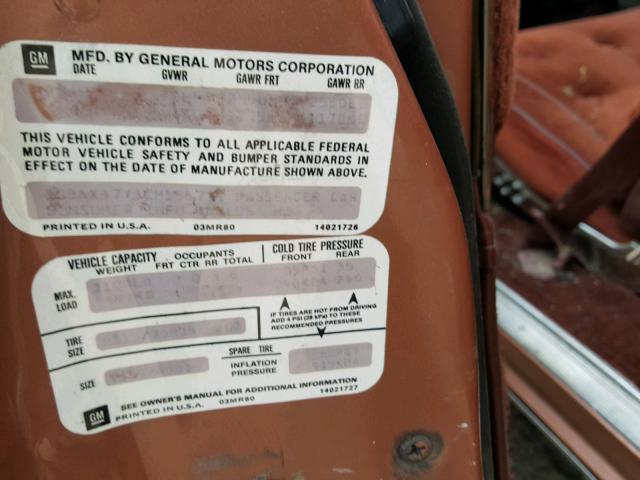 1G3AX37Y3CM156771 - 1982 OLDSMOBILE 98 REGENCY BROWN photo 10