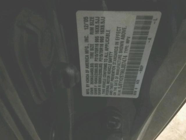 5J6YH28796L007474 - 2006 HONDA ELEMENT EX BLACK photo 10