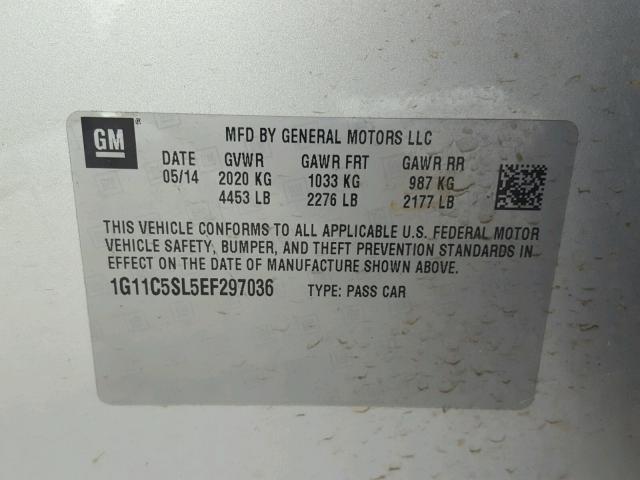 1G11C5SL5EF297036 - 2014 CHEVROLET MALIBU 1LT SILVER photo 10