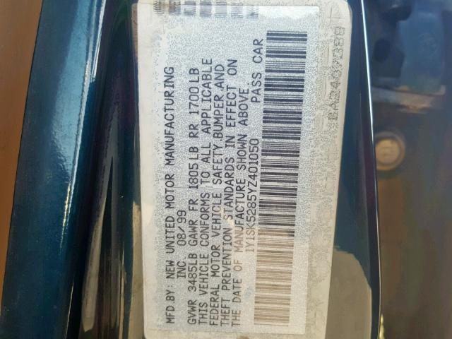 1Y1SK5285YZ401050 - 2000 CHEVROLET GEO PRIZM ლურჯი ფოტო 10