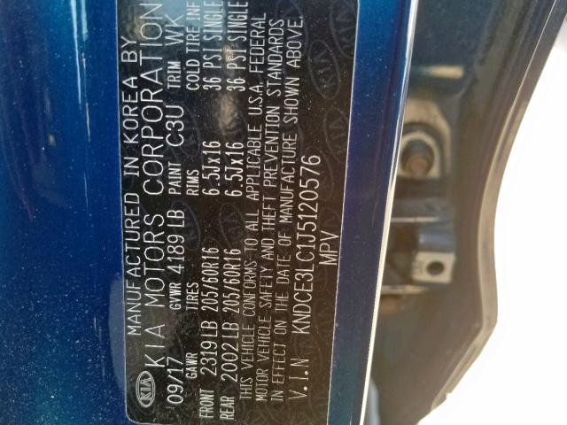 KNDCE3LC1J5120576 - 2018 KIA NIRO TOURI BLUE photo 10