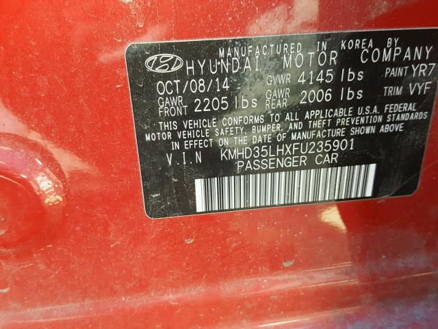 KMHD35LHXFU235901 - 2015 HYUNDAI ELANTRA GT RED photo 10