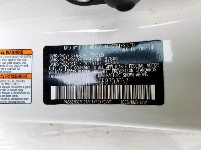 JF1ZNAA16F8702037 - 2015 TOYOTA SCION FR-S WHITE photo 10