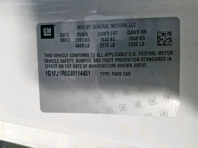 1G1FJ1R60J0114451 - 2018 CHEVROLET CAMARO ZL1 白色 照片 10