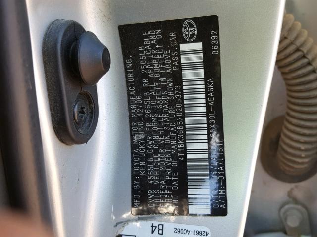 4T1BK36B57U205373 - 2007 TOYOTA AVALON XL SILVER photo 10