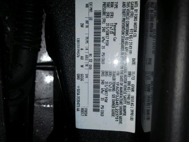 1FADP3J24EL223751 - 2014 FORD FOCUS TITA GRAY photo 10