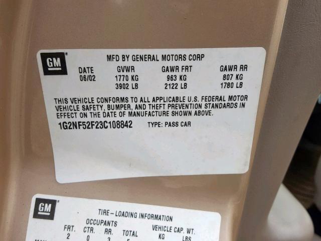 1G2NF52F23C108842 - 2003 PONTIAC GRAND AM S GOLD photo 10