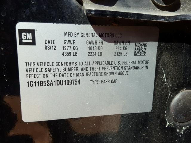 1G11B5SA1DU109754 - 2013 CHEVROLET MALIBU LS 黑色 照片 10