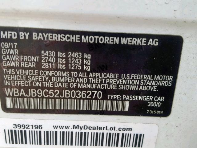 WBAJB9C52JB036270 - 2018 BMW M550XI WHITE photo 10