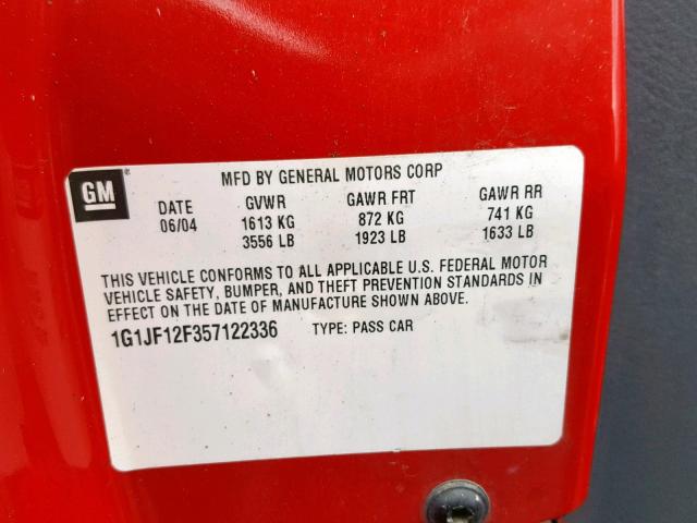 1G1JF12F357122336 - 2005 CHEVROLET CAVALIER L RED photo 10