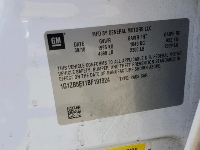 1G1ZB5E11BF191324 - 2011 CHEVROLET MALIBU LS Ağ foto 10