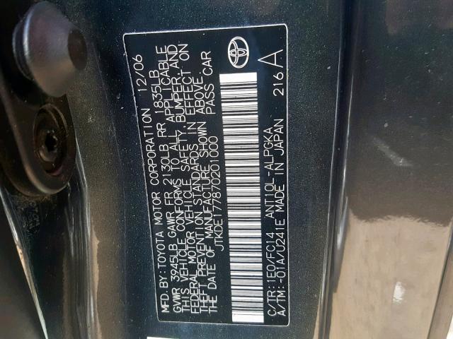 JTKDE177870201000 - 2007 TOYOTA SCION TC ნაცრისფერი ფოტო 10