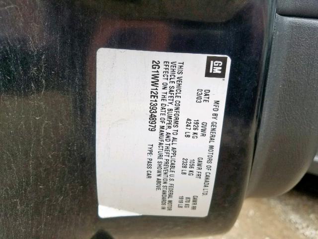 2G1WW12E139348979 - 2003 CHEVROLET MONTE CARL შავი ფოტო 10