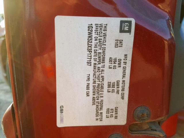 1G2WK52JX3F177197 - 2003 PONTIAC GRAND PRIX RED photo 10