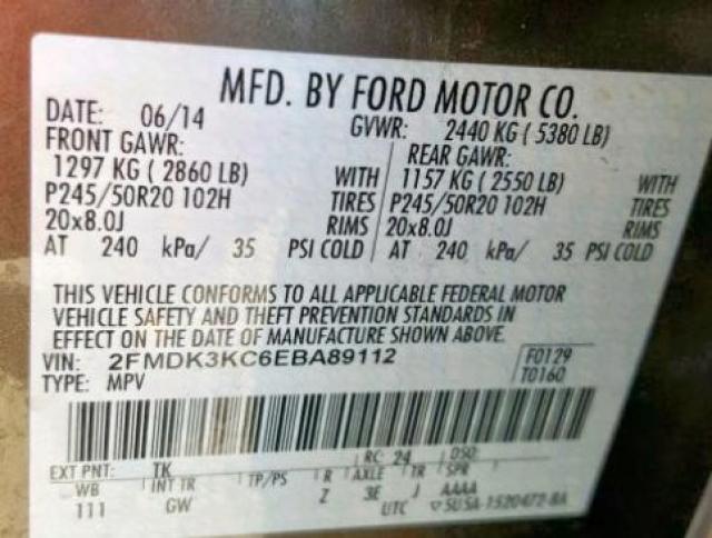 2FMDK3KC6EBA89112 - 2014 FORD EDGE LIMIT GRAY photo 10